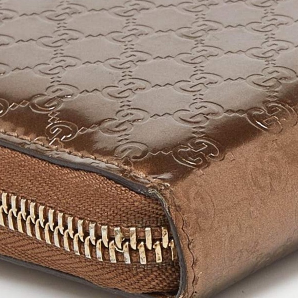 GUCCI Bronze Guccissima Patent Leather Zip Around Wallet - Picture 6 of 10